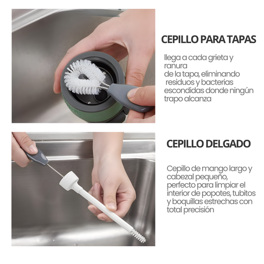 Set Limpiador 3 en 1 para Botellas, Termos y Sorbetes — Con Soporte