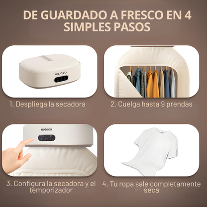 Secador de Ropa Portátil con Temporizador y Pantalla Digital — Aire Suave, No Daña las Telas