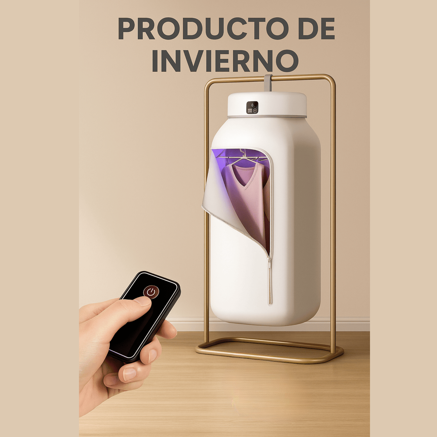 Secador de Ropa Portátil con Temporizador y Pantalla Digital — Aire Suave, No Daña las Telas