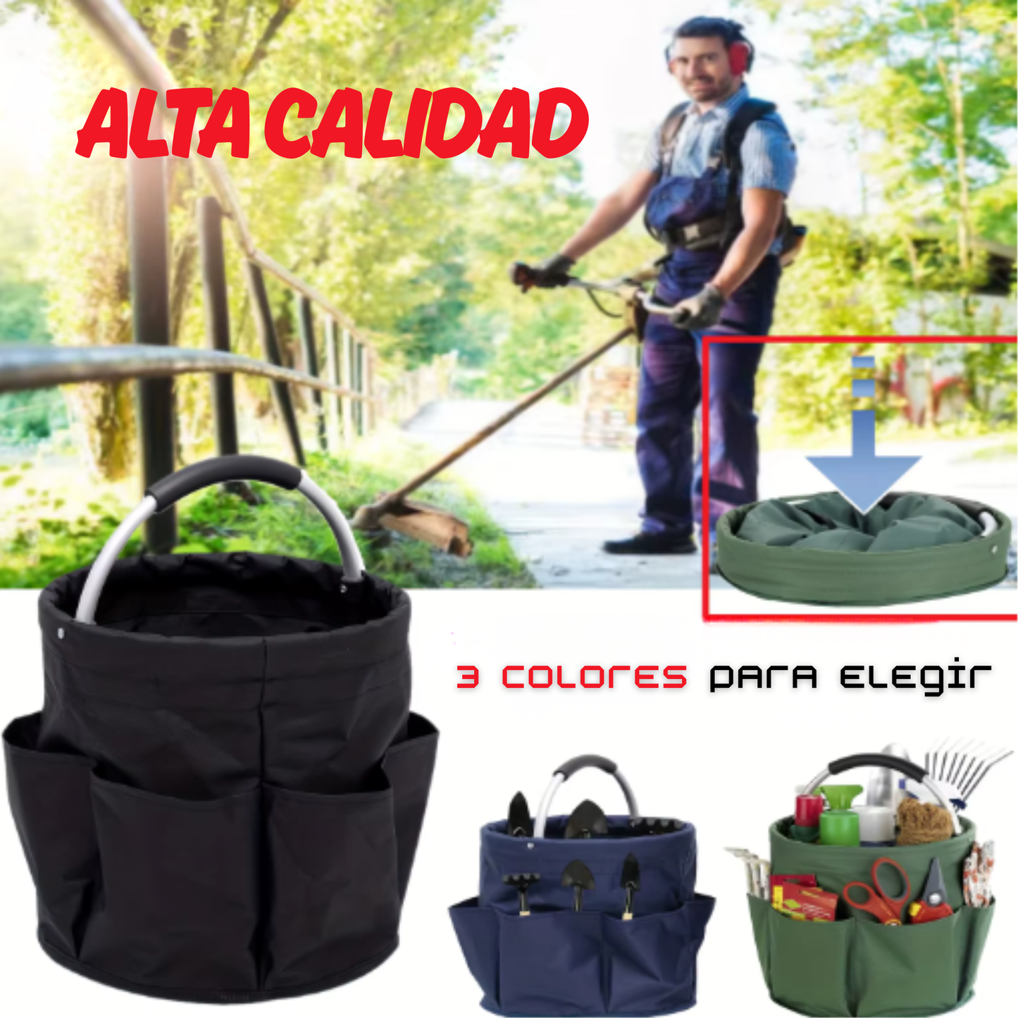 Cesta Plegable Multiusos con Asa — Para Mercado, Campo, Viaje y Hogar