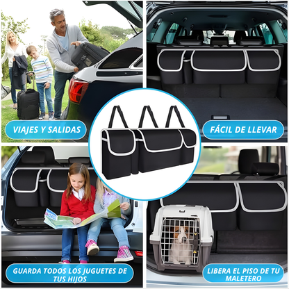 Organizador de Maletero para Auto — 4 Bolsillos, Se Cuelga del Asiento, Plegable