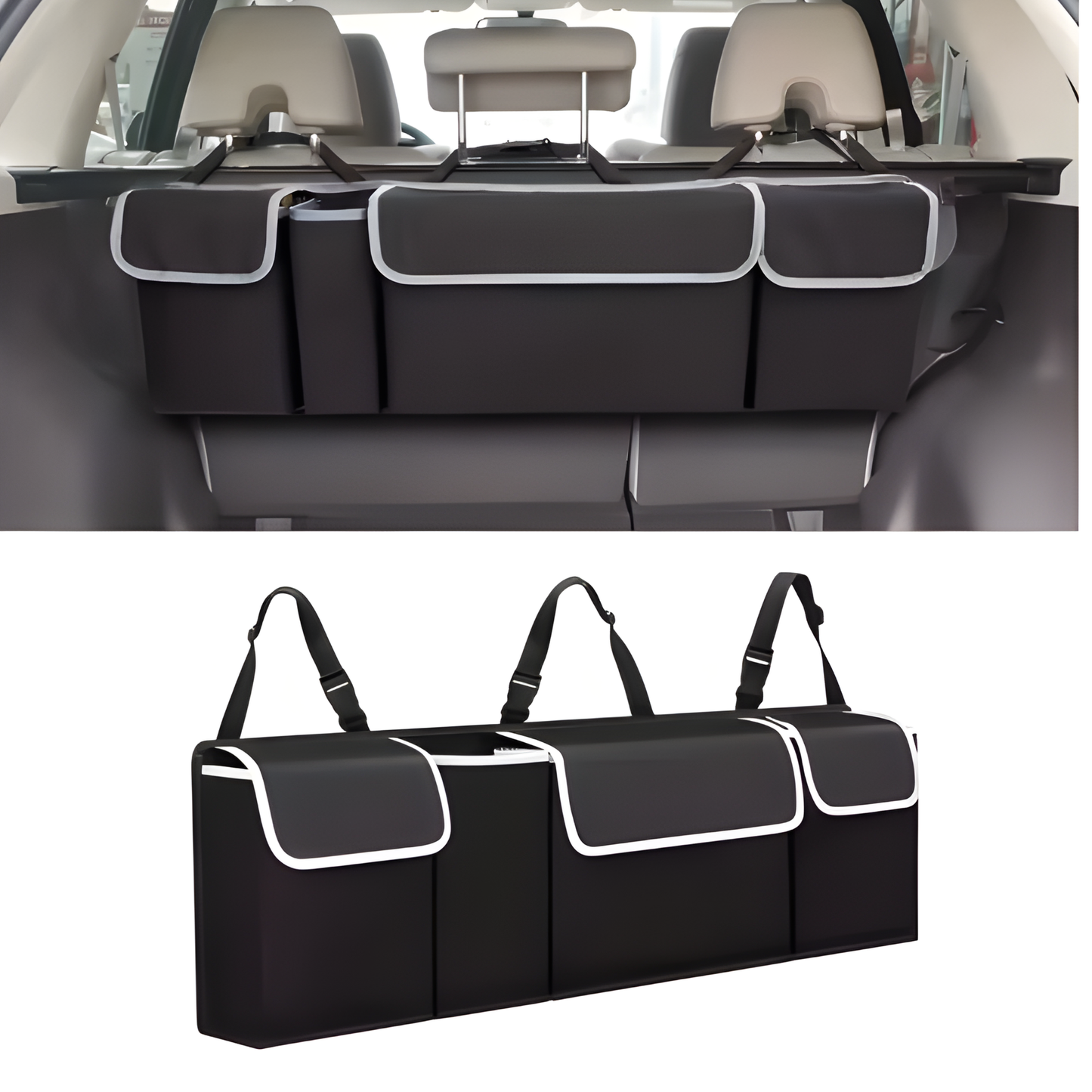 Organizador de Maletero para Auto — 4 Bolsillos, Se Cuelga del Asiento, Plegable
