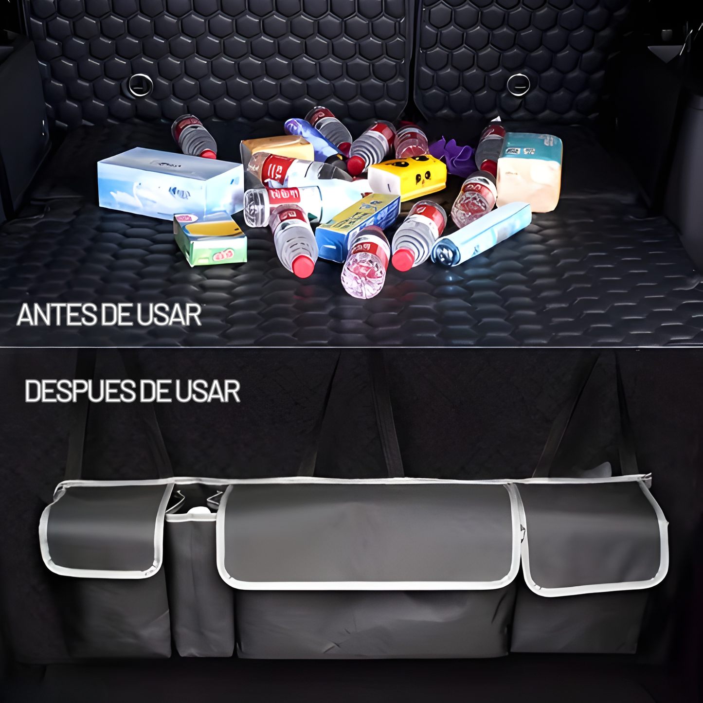 Organizador de Maletero para Auto — 4 Bolsillos, Se Cuelga del Asiento, Plegable