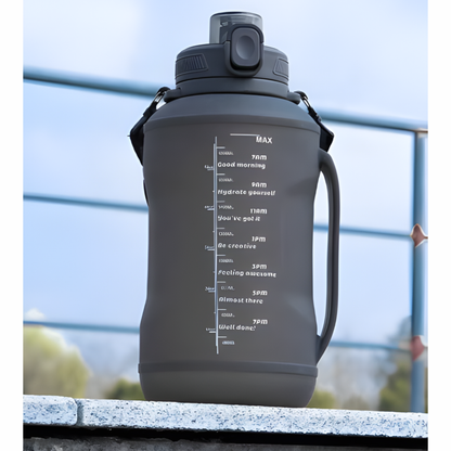 Botella de Agua Plegable 2 Litros — Silicona, Motivacional con Marcas de Tiempo, Para Deporte y Viaje