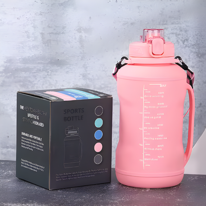 Botella de Agua Plegable 2 Litros — Silicona, Motivacional con Marcas de Tiempo, Para Deporte y Viaje