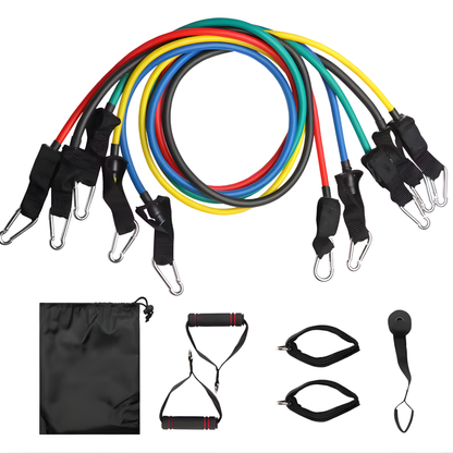 Kit Completo de Bandas de Resistencia 11 Piezas — 5 Niveles de Tensión, Para Entrenar Todo el Cuerpo en Casa