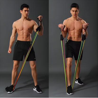 Kit Completo de Bandas de Resistencia 11 Piezas — 5 Niveles de Tensión, Para Entrenar Todo el Cuerpo en Casa