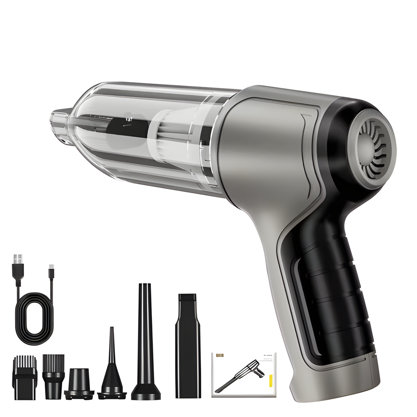 Aspiradora Portátil Inalámbrica con 4 Boquillas — Para Auto, Escritorio y Rincones, Recargable USB