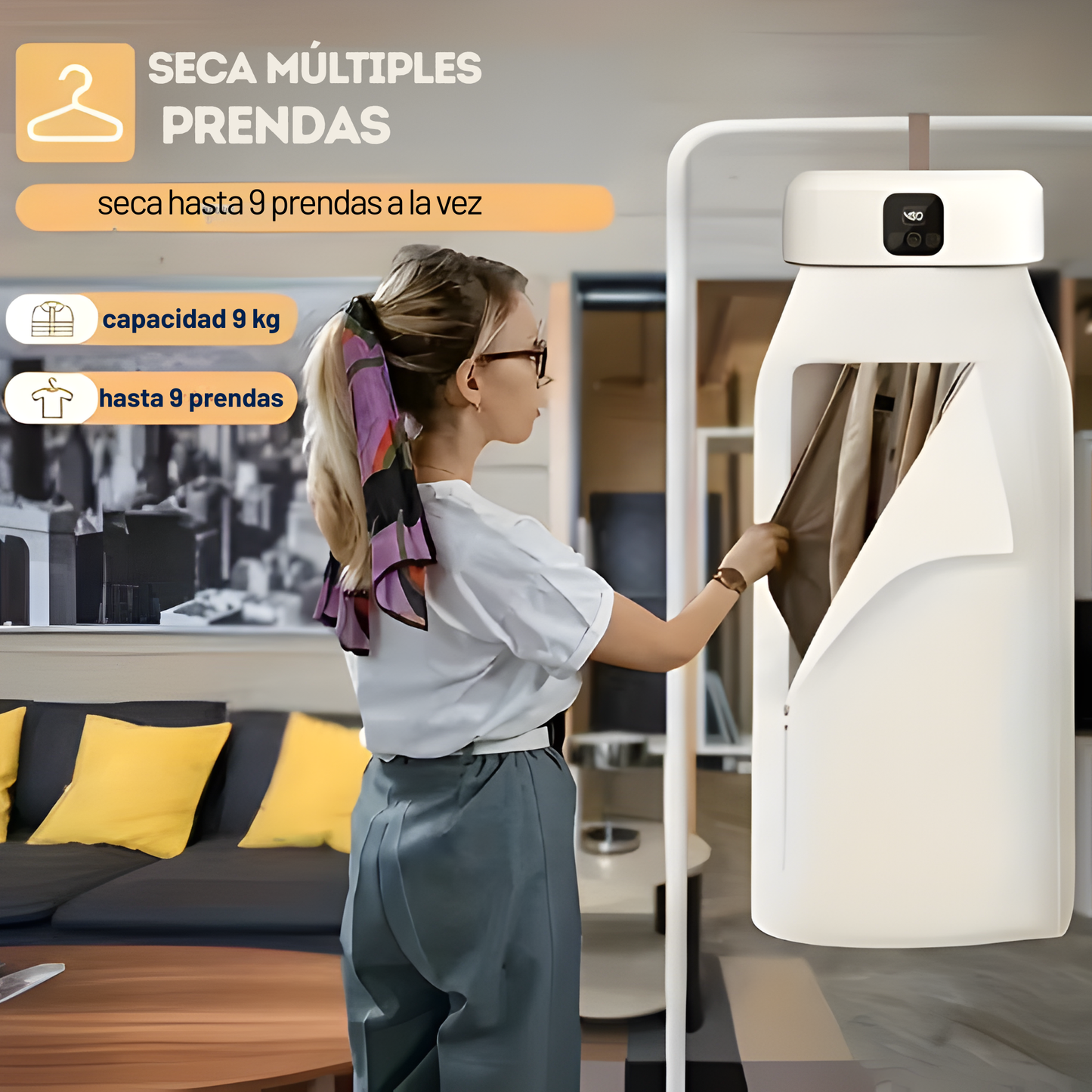 Secador de Ropa Portátil con Temporizador y Pantalla Digital — Aire Suave, No Daña las Telas
